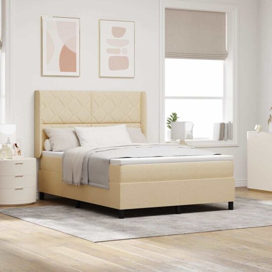  Box Spring Seng med Madrass og LED Krem 160x200 cm Stoff