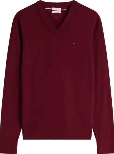 Tommy Hilfiger Pima Org Ctn Cashmere V Neck Burgundy L