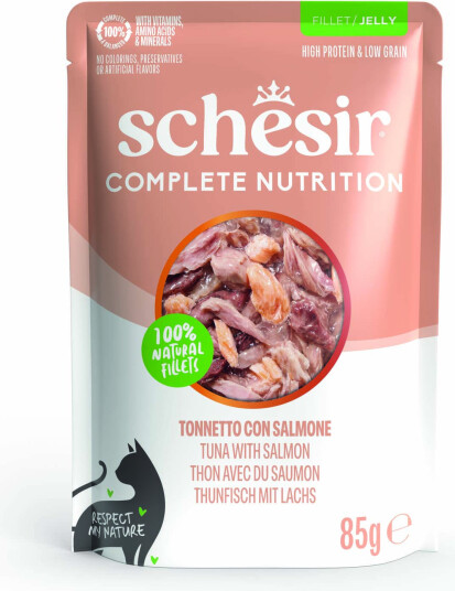 Schesir Våtfôr Sparepakke Complete Nutrition Filet I Gelé Tunfisk Med Laks 24 X 85 G