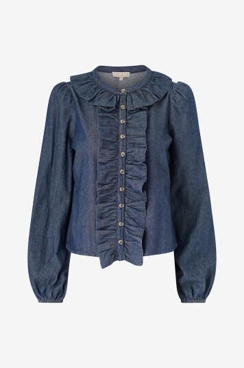 Bytimo Denimbluse Flounce Blouse Blå Bytimo Denimbluse Flounce Blouse Blå