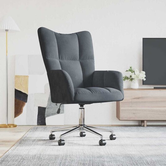 Avslappende stol med hjul Mørkegrå 69 x 61,5 x 102 cm Fløyel Avslappende stol med hjul Mørkegrå 69 x 61,5 x 102 cm Fløyel