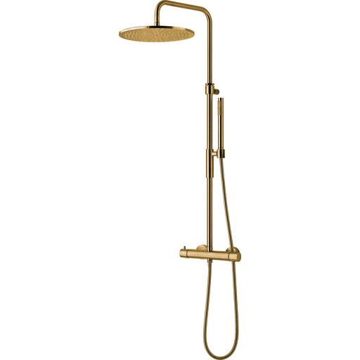 Nicobelli Paffoni Light dusjsett børstet messing brushed honey gold shower head: 300 mm diameter; adjustable height: 770–1265 mm; hose: 1500 mm
