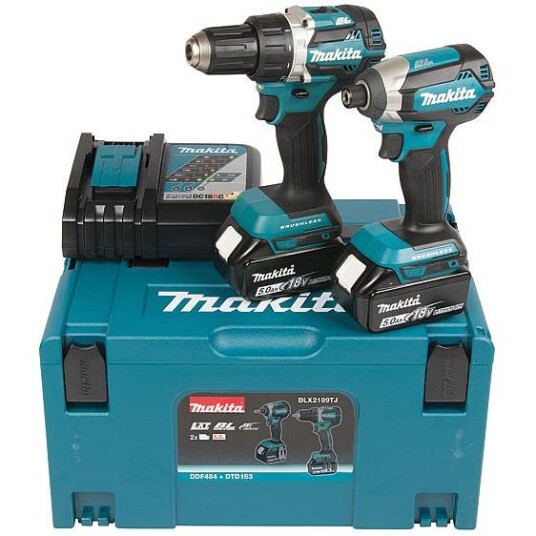 Makita DLX2189TJ Verktøysett 18V med 2x5Ah Batteri og Slagtrekker Makita DLX2189TJ Verktøysett 18V med 2x5Ah Batteri og Slagtrekker
