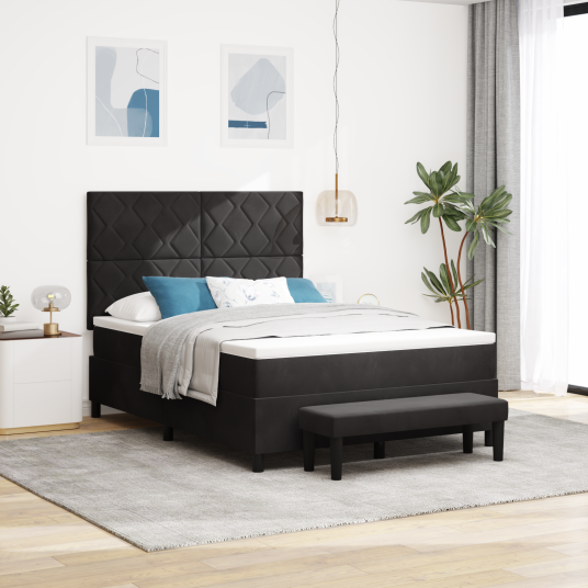 Box Spring Seng med Madrass & Benk Svart 160x200 cm Fløyel