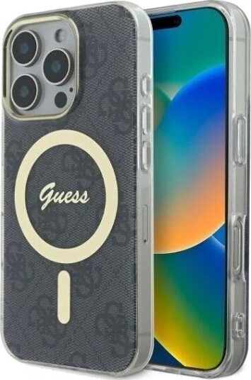 Guess IML 4G MagSafe Mobildeksel til iPhone 16 Pro Max Svart