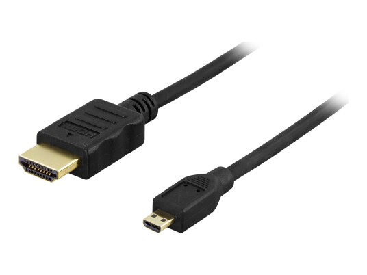 Deltaco HDMI-kabel 1m med Ethernet - HDMI Type A til Mikro, Svart