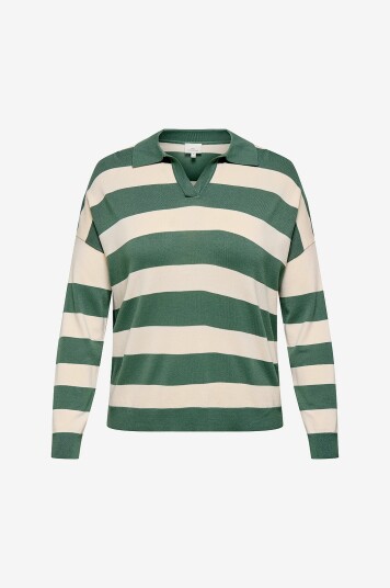Only Carmakoma Pullover Carmeddie Life LS Stripe Collar Pul Grønn