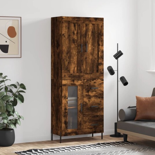 vidaXL Highboard røkt eik 69,5x34x180 cm konstruert tre 8720845493721