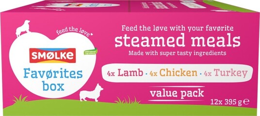Smolke Våtfôr Smølke Steamed Meals Favorittmiks 3 Sorter 12 X 395 G Smolke Våtfôr Smølke Steamed Meals Favorittmiks 3 Sorter 12 X 395 G