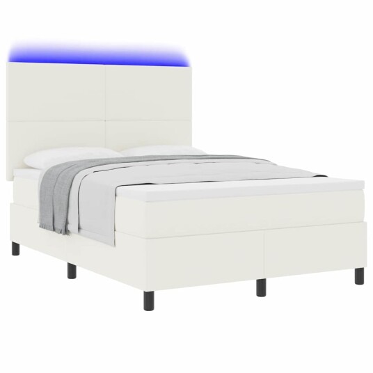 LED Box Springer Bed Krem og hvit 160 x 200 cm Corduroy stoff
