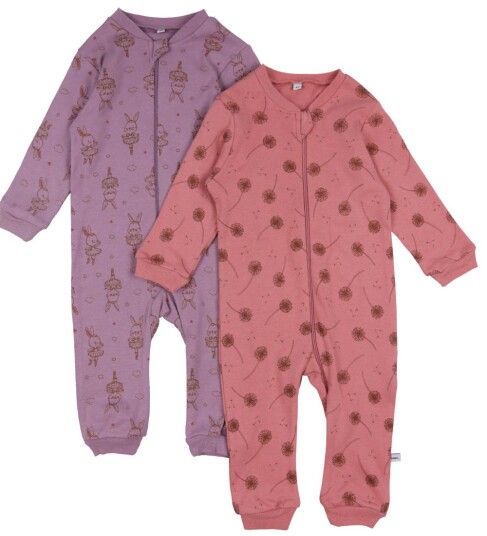Pippi Natt Drakt med Glidelås 2-pakning Dusty Rose 50