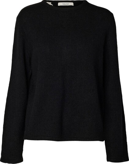 Selected Women   Genser Slwlulu New Ls Knit O Neck   Svart