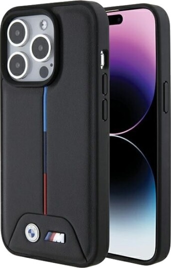 BMW Quilted Tricolor Mobildeksel til iPhone 15 Pro - Svart BMW Quilted Tricolor Mobildeksel til iPhone 15 Pro - Svart