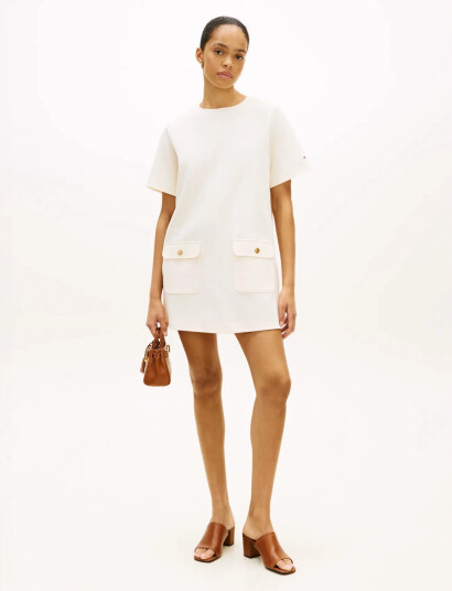 Tommy Hilfiger Gold Button Shift Mini Dress Cream XL Tommy Hilfiger Gold Button Shift Mini Dress Cream XL