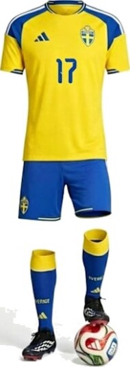 2024 2025 Sverige Landslag Fotball Barnetrøye Nr. 17 Gyokeres Hjemmedrakt Fotballsett Gul Uniform Størrelse 18