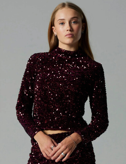 LMTD Nlfglam Ls Short S Top Burgundy 158-164 LMTD Nlfglam Ls Short S Top Burgundy 158-164