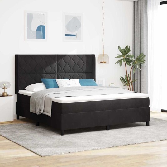 Box Spring Seng med Madrass og LED Svart 180x200 cm Fløyel