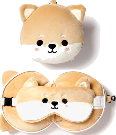 Relaxeazzz Plush Reisepute Og Øyemaske, Shiba Inu Dog Relaxeazzz Plush Reisepute Og Øyemaske, Shiba Inu Dog