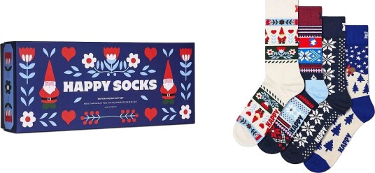 Happy Socks 4 Pack Winter Holiday Socks Gift Set   NAVY   36 40