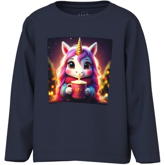 Name It Navy Blazer Hot Cocoa Unicorn Nmfvotea Ls Nreg Topp 98