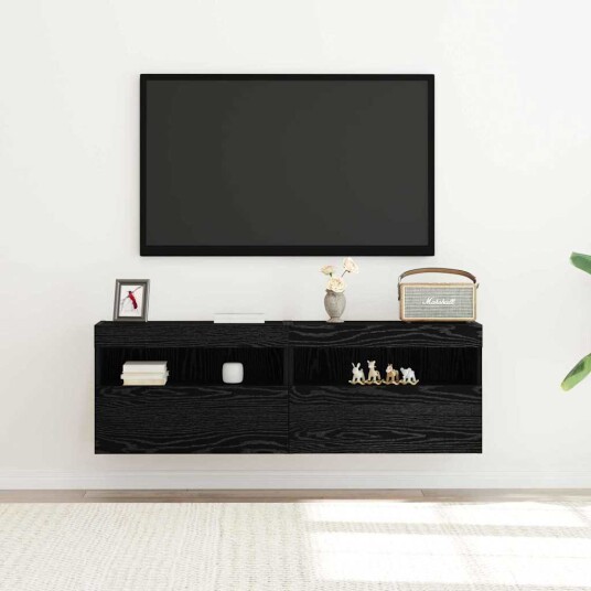 TV veggskap med LED lys 2 stk Svart Eik 60x30x40 cm TV veggskap med LED lys 2 stk Svart Eik 60x30x40 cm