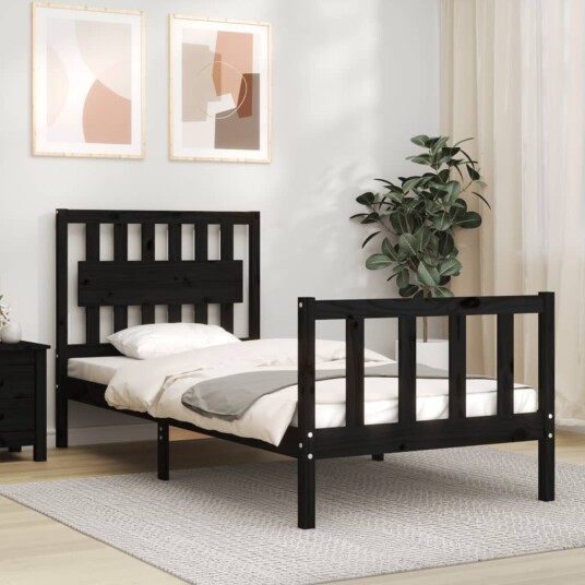 vidaXL Sengeramme med hodegavl svart 3FT single heltre