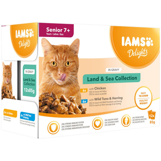 IAMS Delights Senior Kattemat Land & Sea Collection i saus 12x85 g