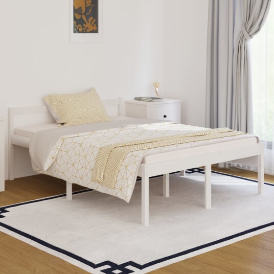 vidaXL Sengeramme hvit heltre furu 135x190 cm 4FT6 Double