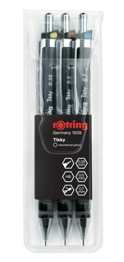 Rotring rOtring Tikky Mechanical Pencil .35mm .5mm and .7mm HB Lead Svart Barrel 3-Piece Set