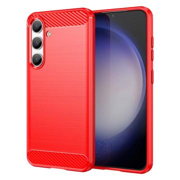 Samsung Galaxy S24 Børstet TPU Deksel Karbonfiber Rød