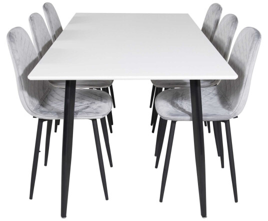 Venture Design Polar & Polar spisegruppe Hvit/grå 6 st stoler & bord 180 x 90 cm