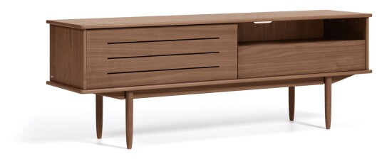 Kave Home Carolin Tvbord m. dør, 1 skuff, 180x83,5, Valnøtt Unoliving