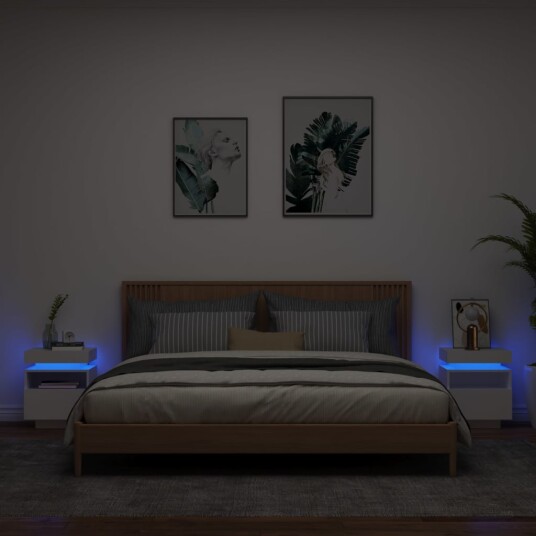  Nattbord med LED 2 stk hvit 40x39x48,5 cm 8721012253698