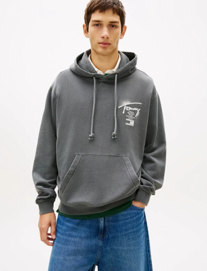 Tommy Jeans Tjm Rlx Neon Wshd Sign Hd Ext   Grey   XL