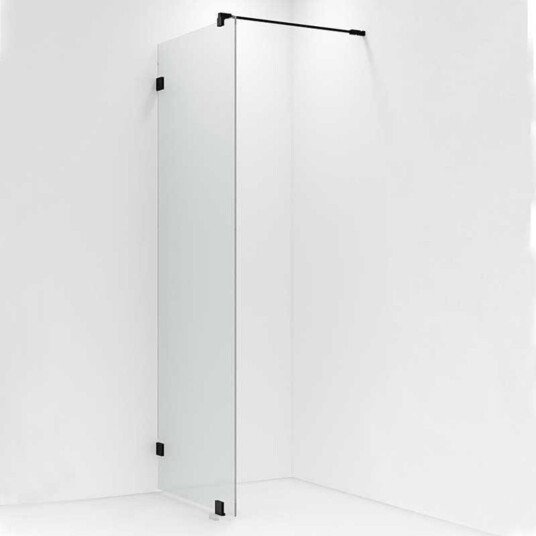 Vikingbad Emil Glassfelt H200cm Inkl. Støttestag, Veggfeste og Gulvfeste Svart Matt / 120cm Klart Glass