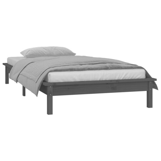 vidaXL Sengeramme med LED grå 90x190 cm 3FT Single heltre vidaXL Sengeramme med LED grå 90x190 cm 3FT Single heltre