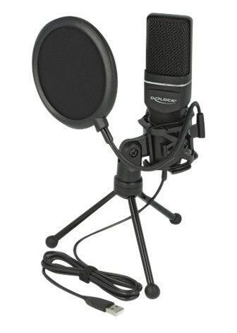 Delock USB Kondensatormikrofon Set for Podcasting og Gaming - Svart