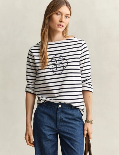 GANT Reg Three Quarter Sleeve T Shirt   Navy   XS