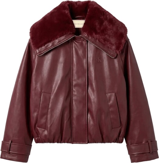 Calvin Klein Jeans Faux Leather Short Filled Bomber DEEP ROUGE L Calvin Klein Jeans Faux Leather Short Filled Bomber DEEP ROUGE L