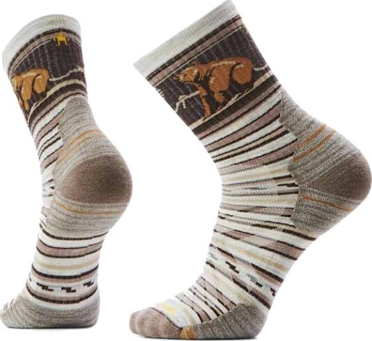 Smartwool Hike Targeted Cushion Bear Stripe Pattern Mid Crew Socks Ash L