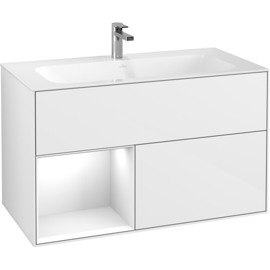 VILLEROY & BOCH FINION SERVANTSKAP 100 HVIT HØYGLANS LAKK EMOTION-LYS, VENSTRESTILT HVIT HYLLE VILLEROY & BOCH FINION SERVANTSKAP 100 HVIT HØYGLANS LAKK EMOTION-LYS, VENSTRESTILT HVIT HYLLE