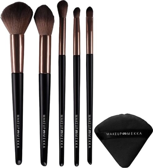 Makeup Mekka Black Bronze Brush Set & Puff Makeup Mekka Black Bronze Brush Set & Puff