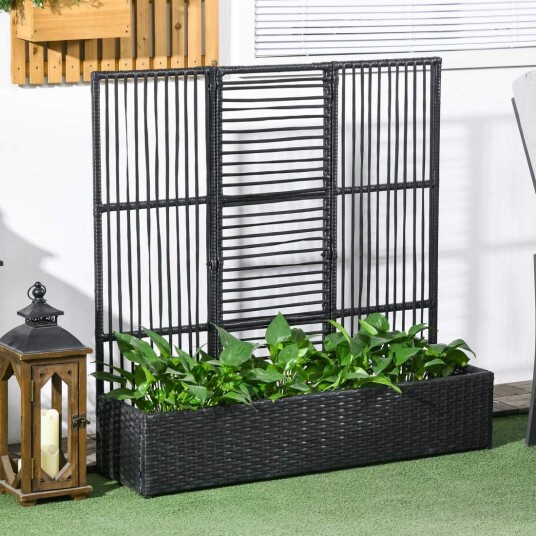 Sort Polyrattan Blomsterkasse med espalier 103x103x29 cm