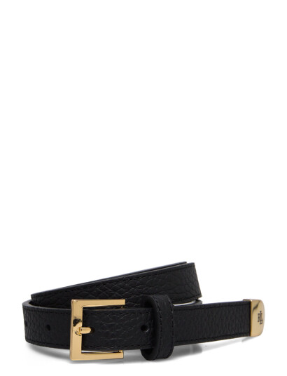 Lauren Ralph Lauren Pebbled Leather Skinny Belt - Black - L Lauren Ralph Lauren Pebbled Leather Skinny Belt - Black - L