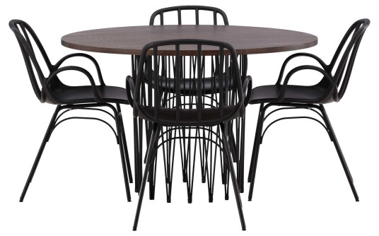Venture Design Stone & Dyrön spisegruppe Svart/mokka 4 stoler & bord 120 cm