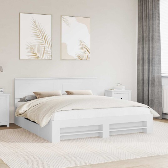 Sengestamme med hodegjerde Hvit 180 x 200 cm Konstruert tre