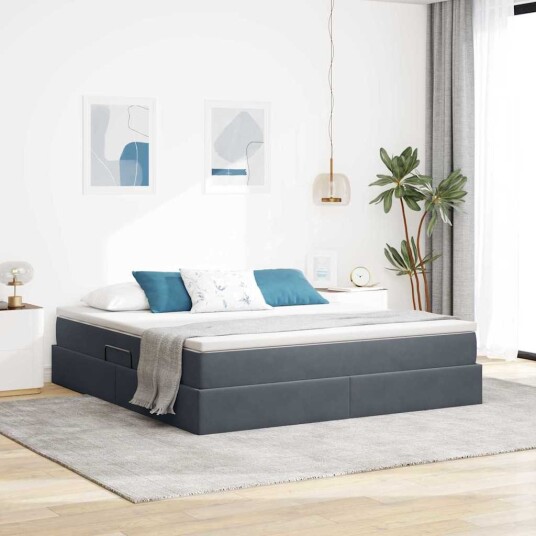 vidaXL Seng med lagring og madrass Mørkegrå 183 x 213 cm Fløyel