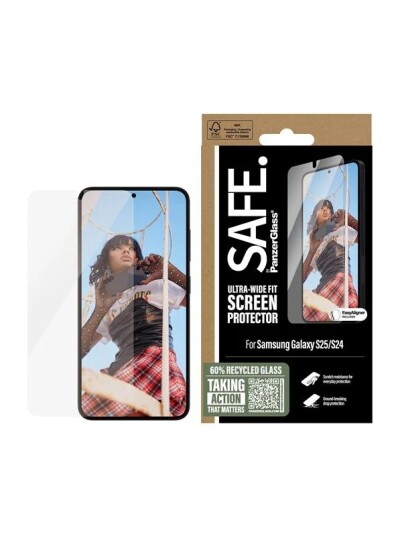 PanzerGlass Safe Skjermbeskytter for Samsung Galaxy S25 - Ultra Wide Fit med Aligner