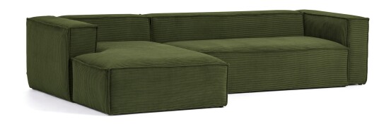 Kave Home Blok 3-pers. Sofa m. venstrevendt chaiselong, B330, grønn Fløyel 1596045-07-0 1596046-07-0