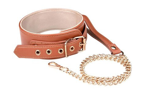 Dream Toys Blaze Elite Collar & Chain Cognac Vegan Leather Dream Toys Blaze Elite Collar & Chain Cognac Vegan Leather